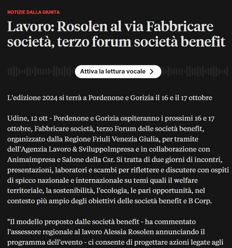 Lavoro: Rosolen al via Fabbricare società terzo forum società benefit